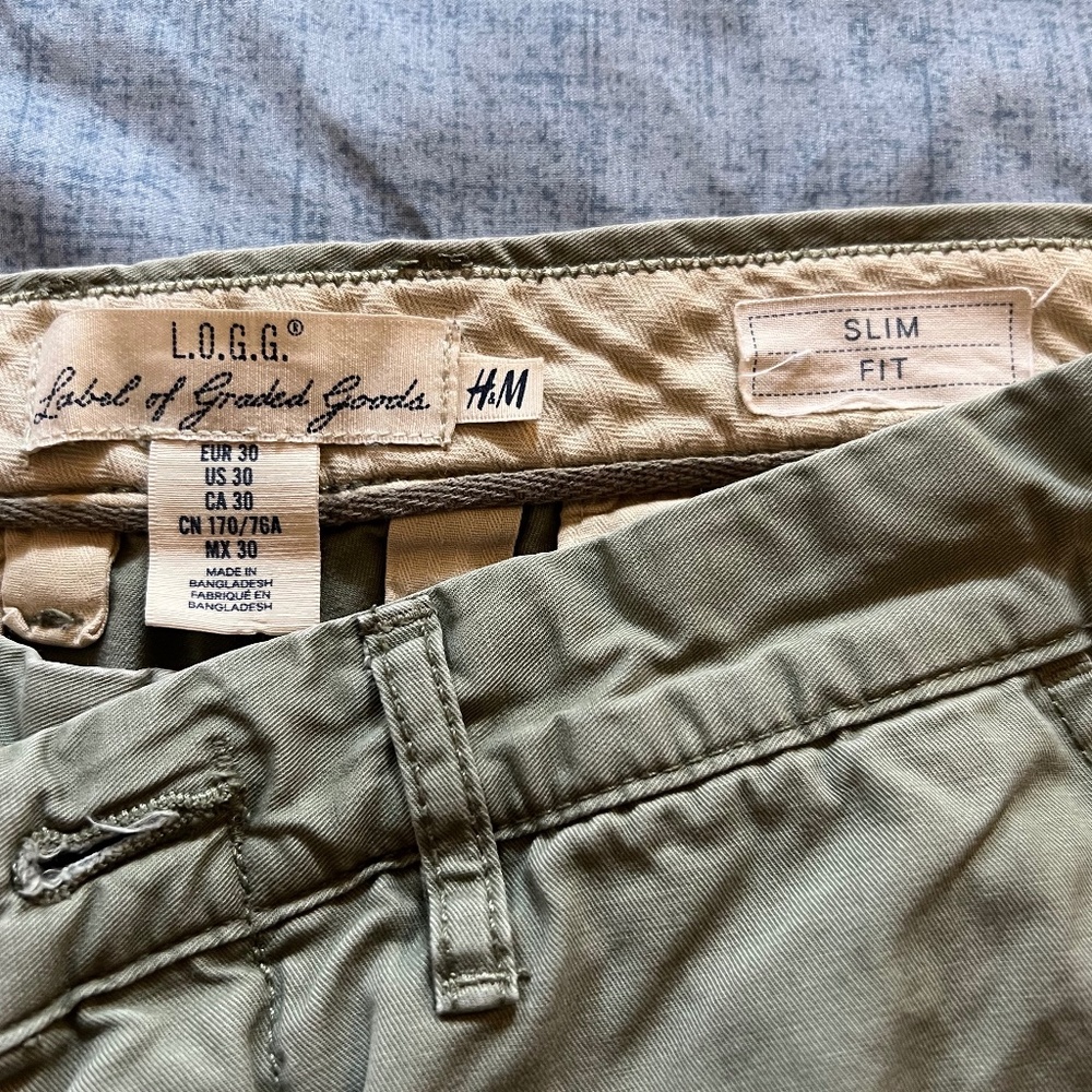 H&M Slim Fit 30"W 30"L light army green pant